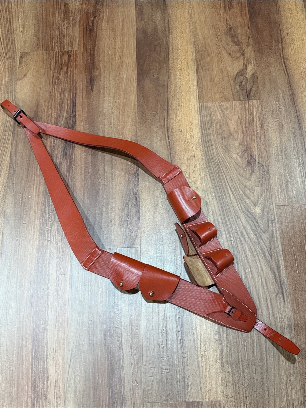 Men's French Leather Ammo Bandolier Strap in Brown